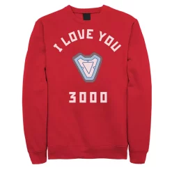 Juniors' Marvel Avengers Endgame Iron Man I Love You 3000 Blue Arc Reactor Fleece Sweater