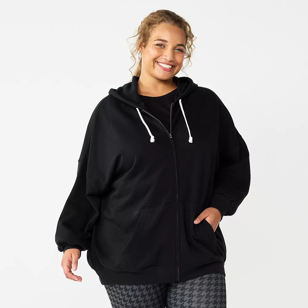 Juniors' Plus Size SO® Solid Oversized Zip-Up Hoodie - Image 3