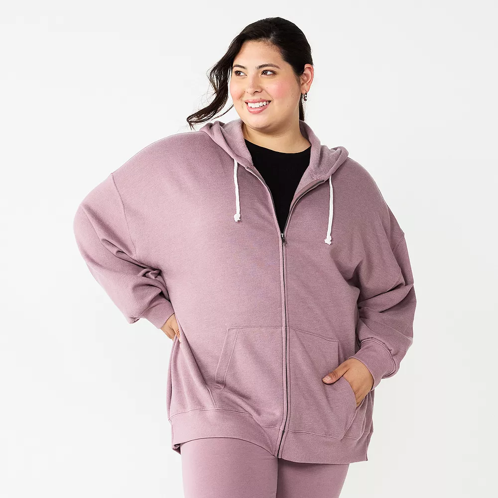 Juniors' Plus Size SO® Solid Oversized Zip-Up Hoodie