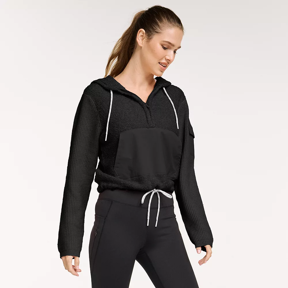 Women's FLX Hooded Half-Zip Mixed-Media Pullover 1 Women's FLX Hooded Half-Zip Mixed-Media Pullover
